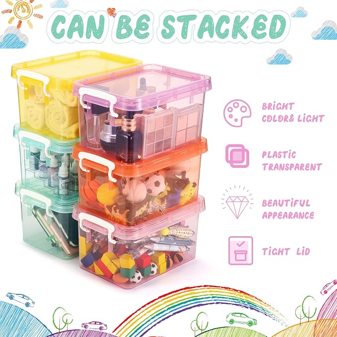 12 Pack Colorful Plastic Storage Bins with Lids 4 Quart Small Storage Latch Box Stackable and Nestable Clear Organizer Bins with Latching Handle and Buckle for Organizing (Colorful) - Image 4