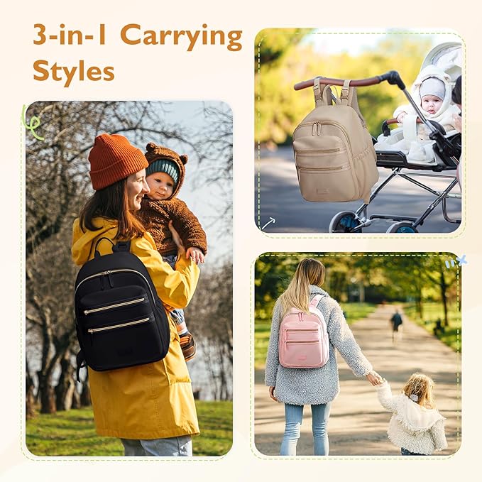 mommore Neoprene Diaper Bag Backpack Small Baby Bag Travel Mini Diaper Backpack for Newborn with Insulated Pockets, Stroller Straps | Water-resistant neoprene Small diaper backpack with Insulated Pockets & Stroller Straps - Image 2