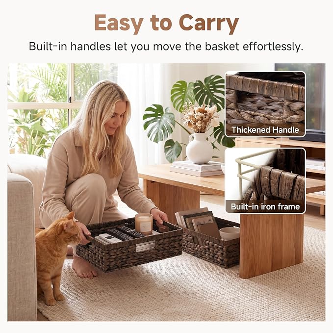 StorageWorks Large Wicker Storage Baskets for Shelves, Brown Baskets,1-Pack | Water Hyacinth Basket, Dark Brown Wicker Basket for Organizing,Pantry Organizers and Storage,Pantry Baskets,15¼" x 11¾" x 4¾" - Image 4