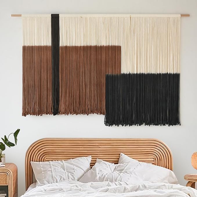 Macrame Wall Hanging Large Dip Dyed Brown Boho Fiber Art Decor 57"W*35"L | Boho Wall Hanging, Large Wall Decor, Woven Fiber Art, Brown Dip Dyed Design, Handmade Textile Artwork,for Bedroom Living Room - Image 3