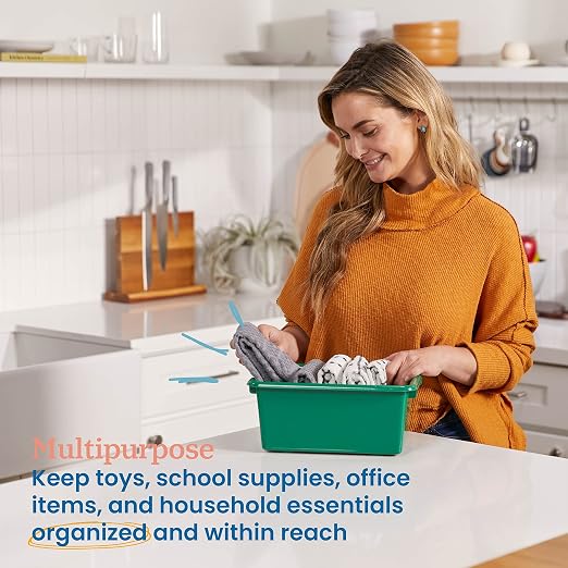 ECR4Kids Scoop Front Storage Bins, Multipurpose Organization, Green, 10-Piece | Durable plastic, GREENGUARD Gold Certified, 1.2 gallon capacity, lightweight & nestable, built-in handle, classroom/home use - Image 3