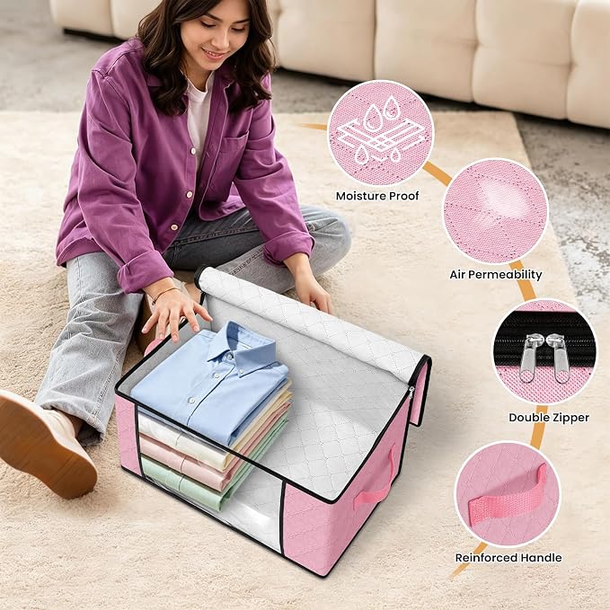 35L Closet Organizers, Foldable Under Bed Storage Containers | Storage Bags with Zippers,Window and Handles for Organizing Bedroom, Closet, Clothing,Organization with Handle - Image 4