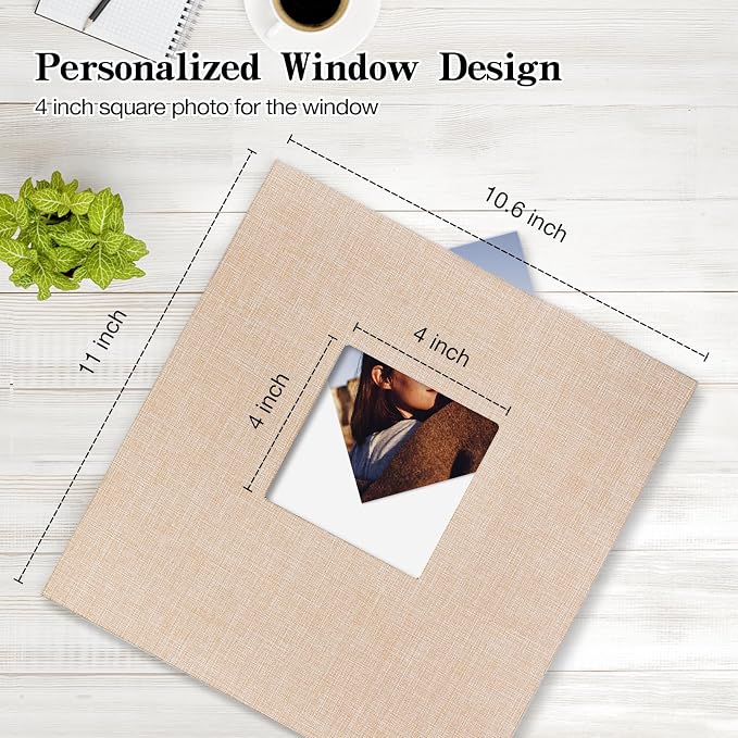 11x10.6 Inch Self Adhesive Photo Album Linen Cover 80 Pages Sticky 3x5 4x6 5x7 6x8 8x10 8.5x11 Magnetic DIY Scrapbook Photo Album with A Metallic Pen (Beige) - Image 2