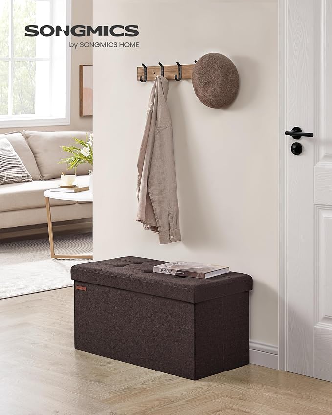 SONGMICS Mazie Collection - 30 Inches Folding Storage Ottoman Bench, Ottoman Foot Rest, End of Bed Bench, Storage Chest, Load 660 lb, for Living Room, Bedroom, Entryway, Brown ULSF047K02 - Image 2