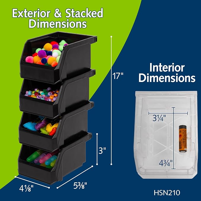 Extra-Small Stackable Plastic Storage Bins, 12-Pack, Black | Open-Front Stackable Bins For Garage, Pantry, Closet & Office, 5"L X 4"W X 3"H, Nests When Empty, Durable Plastic - Image 2