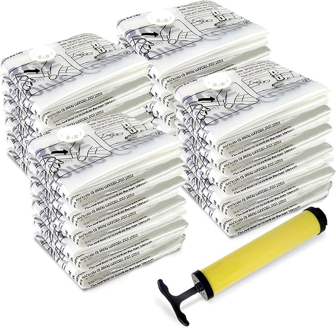 20 Vacuum Sealer Bags – Compression Bags for Travel, Clothes, and Blanket Storage – Airtight Space Saver Pouches in 4 Sizes and Pump by Home-Complete - Image 3