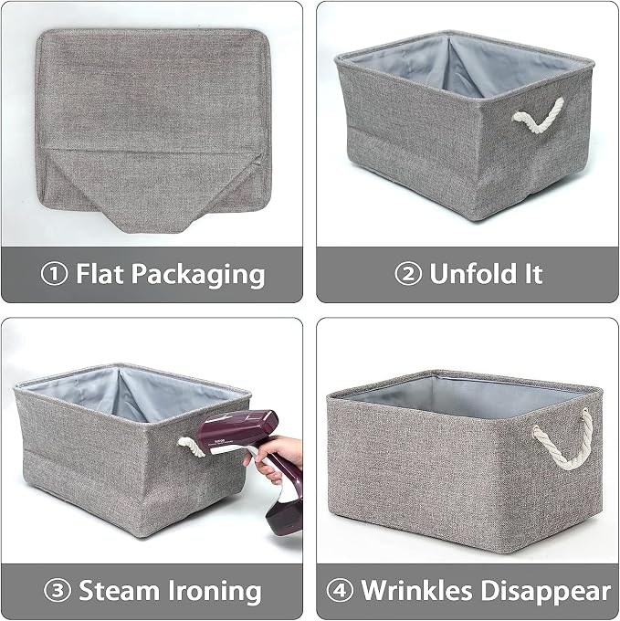 Storage Basket for Organizing - 16x12x12 inch 3 Pack Fabric Storage Cubes, Cube Storage Bin for Shelves Closet Organizer Cloth Gift Toy (Grey) - Image 7