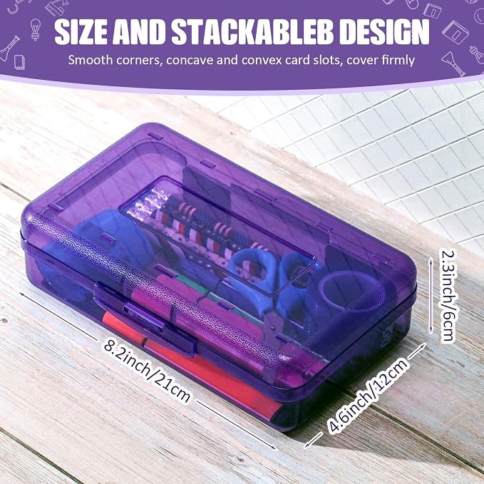 Fainne 24 Pack Clear Plastic Pencil Box,Purple | Stackable Organizer for School Supplies, Large Case for Crayons Markers, Snap-lid Keeps Stationery Secure, Bulk Set - Image 2