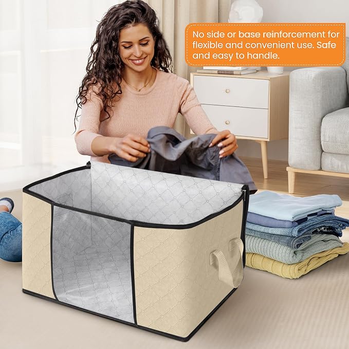 6 Pack Storage Bags for Clothes Blanket Storage Bins with Lids | Foldable Closet Organizers with Zippers,Window and Handles,Fabric Storage Bins for Sweater,Comforter,Bedding,Dorm essentials - Image 3