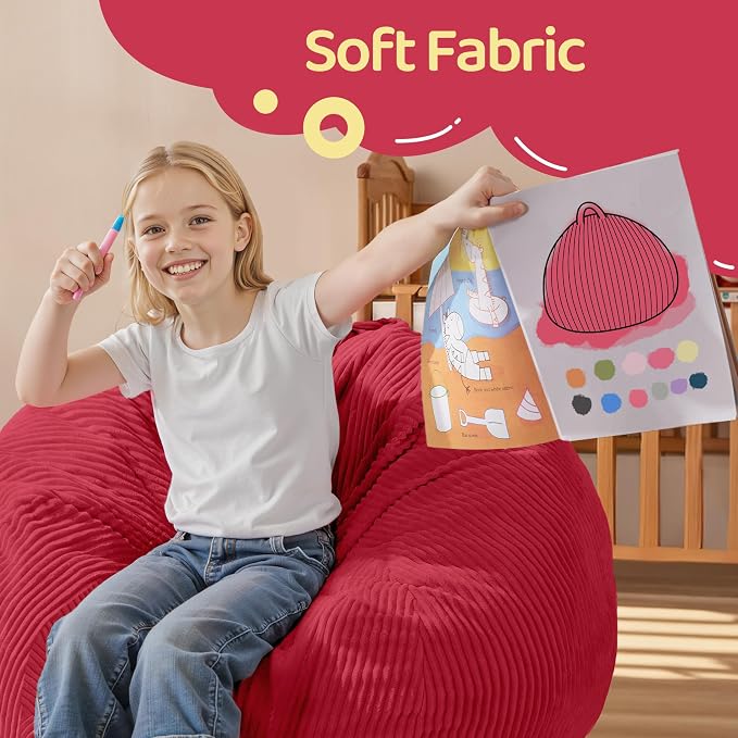 2.5FT Bean Bag Chair,Teardrop Bean Bags with Memory Foam Filled | Beanbag Chairs with Handle,Teardrop Bean Bag Sofa with Corduroy Machine Washable Cover for Living Room,Bedroom-Red - Image 7