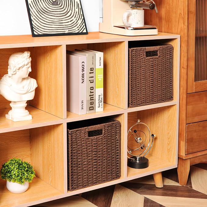 ICERZCZ Wicker Storage Baskets for Organizing Shelves, Paper Rope Woven Basket for Storage, Wicker Storage Cubes Bins, 11"x10.25"x11", 2 Packs, Brown - Image 4