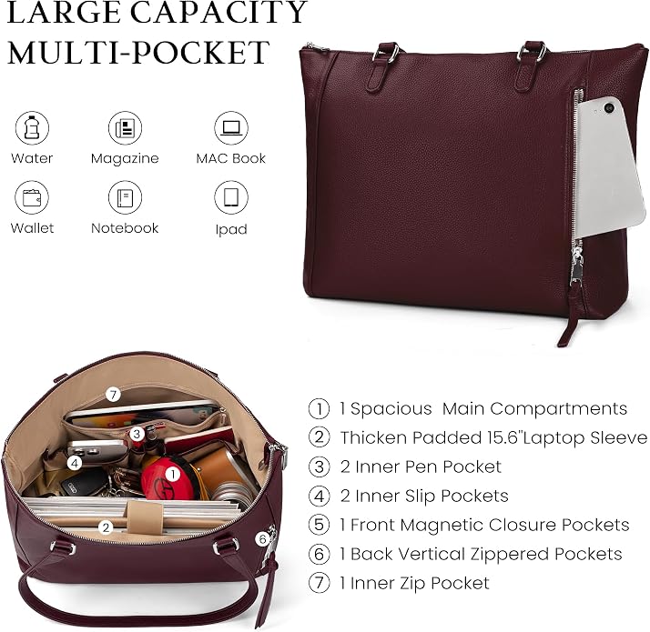 befen Genuine Leather Tote Bag for Women, Large Tote Bag for Women for Work Purses Satchel Handbags with Top Handles - Image 6