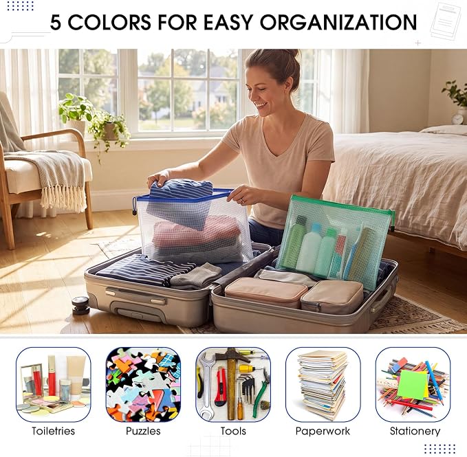 200 Pcs B4 Mesh Zipper Pouch Bags, Mesh Bags with Zipper Bulk, Vibrant | Waterproof Document Zipper Pouches, Reusable Storage Bags for School Office Classroom Organization Board Games Puzzle - Image 6