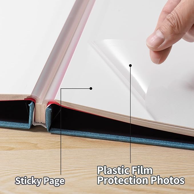 Large Photo Album Self Adhesive 4x6 8x10 10x12 13"x12.8" Magnetic Scrapbook Album 12.6"x11" Inch 60 Sticky Pages Linen Cover DIY Photo Album with A Metallic Pen and DIY Stickers(SkyBlue) - Image 3
