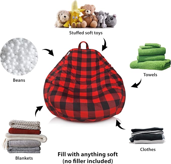 Bean Bag Stuffed Animal Storage Chair Cover (No Filler) for Kids and Adults, Soft Premium Buffalo Check Plaid Cotton Canvas, 3ft (Cover Only) - Image 6