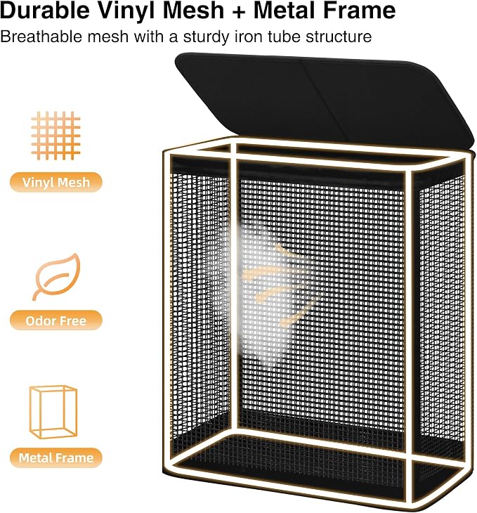STO STO 2 Section Laundry Hamper with Lid, 140L Steel-Frame Double Laundry Hamper with Removable Washable Liner, Breathable Large Laundry Basket for Bedroom, Bathroom, Laundry Room, Dorm, Closet - Image 4