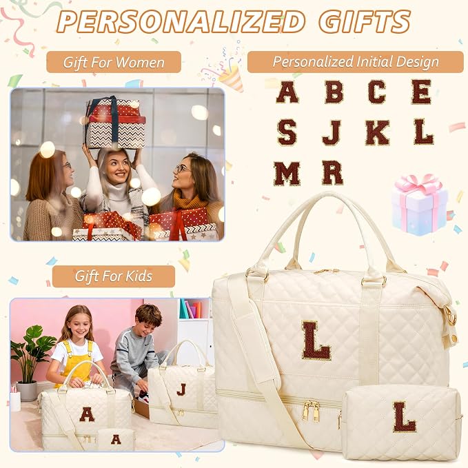 Birthday Gift for Teenager Girls Travel Duffle Bag(Beige,L) | Travel Gifts for Women-Overnight Bags with Toiletry Bag-Weekender Bags with Shoe Compartment for Travel - Image 3
