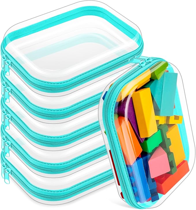 Sanwuta 6 Clear Hard Zipper Case,Teal,7.87 X 5.9 X 2 Inch | Pencil Case Pouches ,Makeup Bag,Plastic Toiletry Diaper Bag ,Travel Toy Storage,Waterproof Organizer Bins by Sanwuta