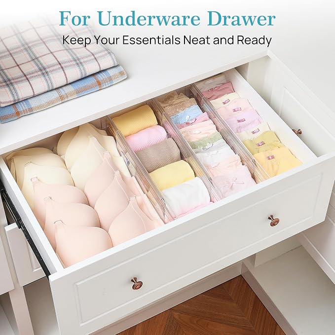Vtopmart 4" Regular Upgrade Drawer Dividers for Clothes, 12.8"-22.3" 4 Pack | Expandable Dresser Drawer Organizer, Clear Separator, Baby Clothing, Underwear, Cosmetics, Toiletries Storage, Space Saving - Image 6