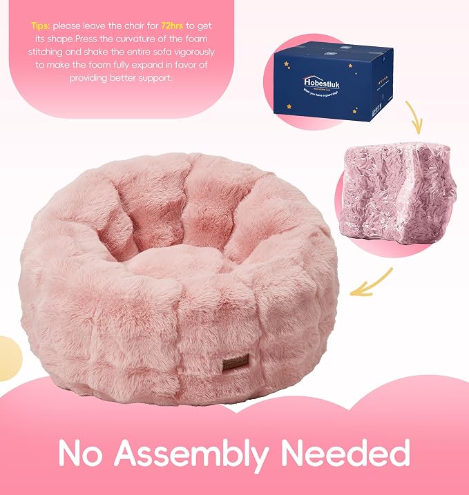 Hobestluk Medium Bean Bag Chairs Donut-Shaped Comfy Sofa Lounge Seat Floor | Pink, Beanbag Chair with Bubble Plush Cover Foam Filling Cozy Lounger Soft Seating for Bedroom Living Room Reading Corner - Image 7