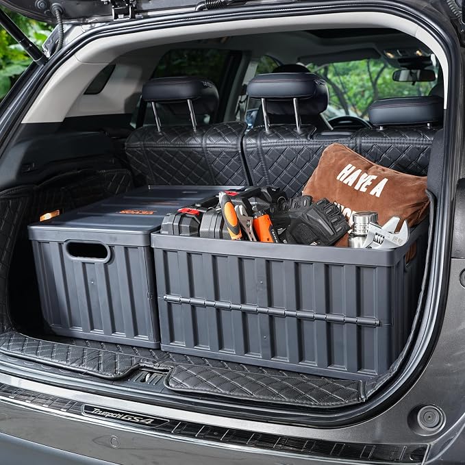 VEVOR 65L Collapsible Storage Bins with Lids 3 Packs, Stackable Utility Crates with Handles, Large Folding Containers for Organizing Tools, Books, Food, Drinks, Camping&Transport | For Organizing Tools, Books, Food, Drinks, Camping&Transport, Large Hea... - Image 8