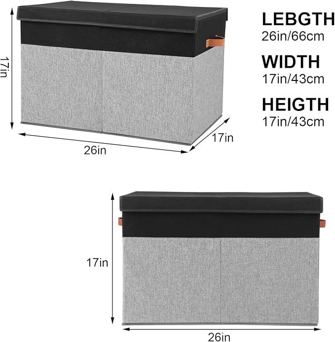 Large Toy Storage Box with Lid, Toy Chest Bin Boxes Basket with Dividers | Sturdy Toy Organizer Bin for Kids, Boys, Girls, Nursery, Living Room, Bedroom, Playroom 25"x13" x16" (Black and Grey) - Image 4
