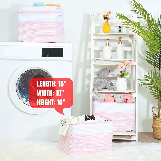 3-Pack Storage Baskets for Shelves, Decorative Baskets for Organizing, Woven Baskets for Storage, Book Basket, Cube Organizer, Cube Storage Bin Box, Closet Organizers, Light Pink - Image 7