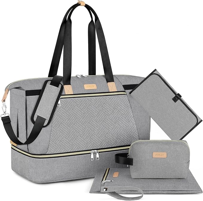 Diaper Bag Tote for Baby 7PCS, Large Mommy Bag with Portable Changing Pad | Multifunctional Hospital Bags for Labor and Delivery with Pacifier Case and Organizer Pouches,Travel Baby Bag for Boy Girl by ITIEZY
