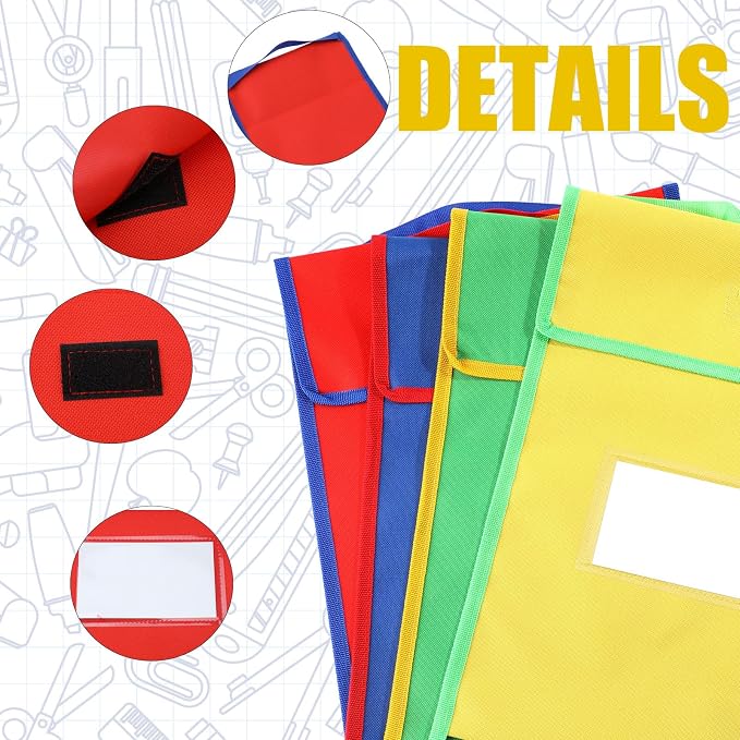 48 Pcs Large Book Bags for Classroom Book Pouches Bulk for Student Kids School 12 x 15 Inch Nylon Reading Bags with Clear Name Tag and Handle - Image 3