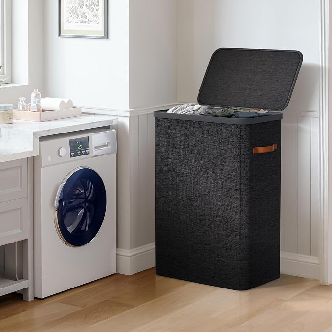 Sorbus Laundry Hamper with Lid - Collapsible 2-Compartment Fabric Laundry Basket with Handles and Removable Laundry Bag – 45 Gallon (170 L) Dirty Clothes Hamper for Bedroom, bathroom and dorm (Black) - Image 3