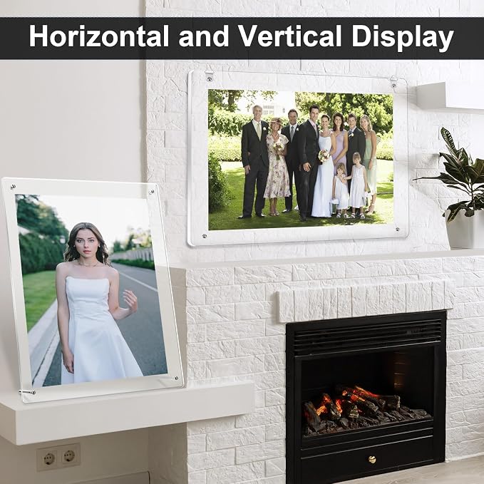 Thyle 8 Pcs Acrylic Photo Frame 11x14'' Clear Floating Picture Frame for Wedding Photos Art Prints Photography Gallery Wall Display Hanging or Tabletop for Living Room Hallway or Entryway (Silver) - Image 4
