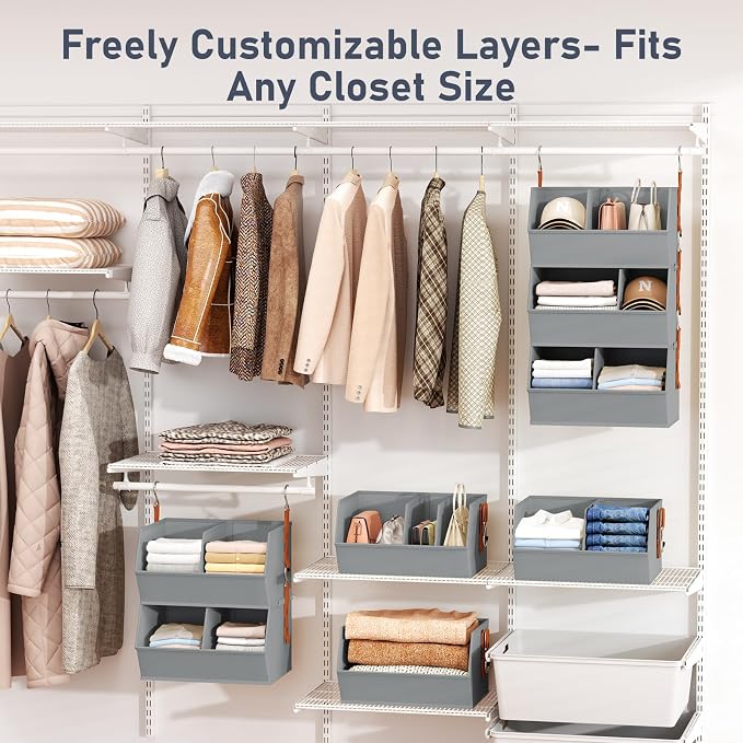 Hanging Closet Organizer Extra Large, Clothes Hanging Shelves for Closet with Divider, Collapsible Closet Storage System, Fabric Storage Bins for Home, Dorm, Rv, Sweaters, Handbags, Underwear, Sock - Image 3