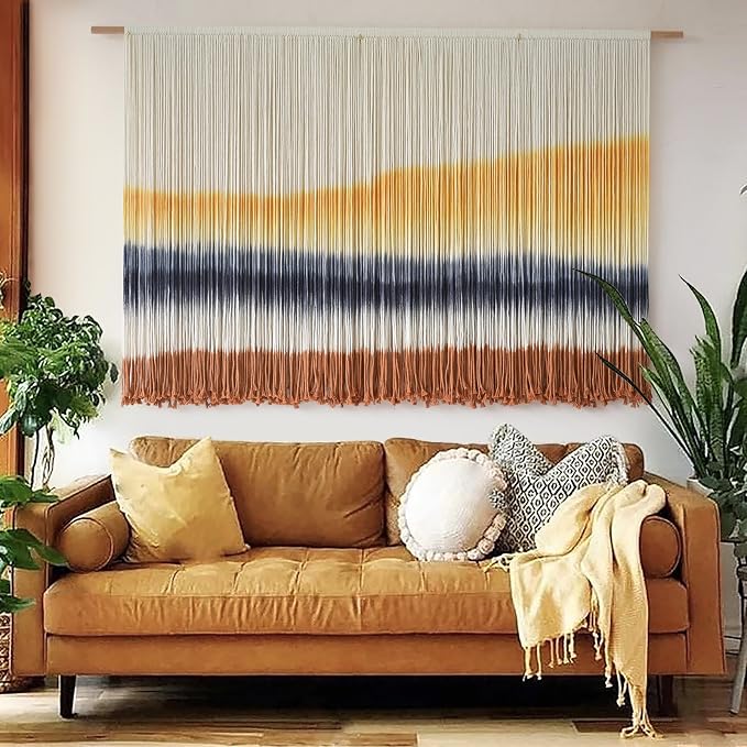 Flber Macrame Wall Hanging Extra Large Dip Dye Boho Wall Decor 57" W*35" L | Extra Large Wall Hanging, Hand Dyed Fiber Art, Gradient Color Design, for Living Room, Boho Decor, Cozy Home Accent by FLBER