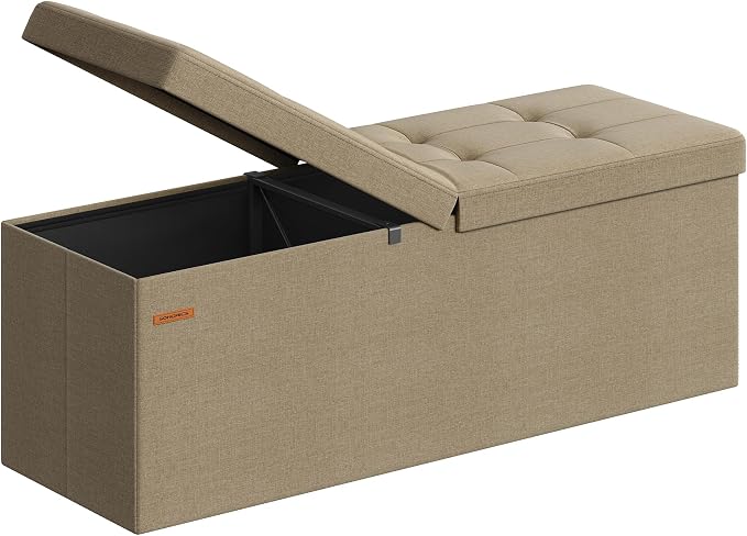 SONGMICS Mazie Collection - 43 Inches Storage Ottoman, Foldable Storage Bench with Flipping Lid, 660 lb Load Capacity, for Entryway, Living Room, Bedroom, Camel Brown ULSF076K01 by Unknown