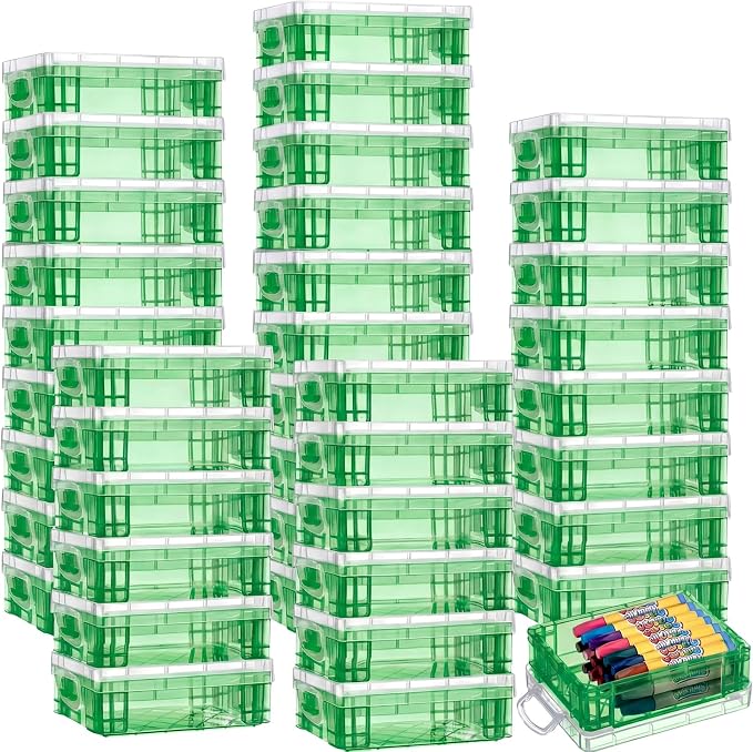 Suzile 40 Pcs Plastic Crayon Boxes Holds 24 Crayon with Snap Lid Storage Container Clear Stackable Case for School Office Classroom Supplies Pen Pencil Craft(Turquoise) by Suzile