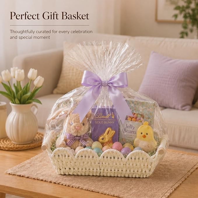 Coeusy Scalloped Basket, Paper Rope Basket for Gifts with Handles, Cute Storage Basket for Display,Decorative,Shelves,Snack,2 Pack, White - Image 2