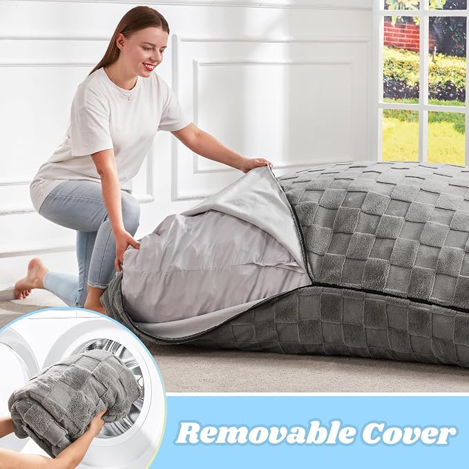 Hobestluk Adult Bean Bag Chair 3 in 1 Convertible Large Bean Bag Sofa | Plaid Grey,Machine Washable,Removable Cover,Easy Convert And Install,Floor Bed,For Livingroom Bedroom - Image 8