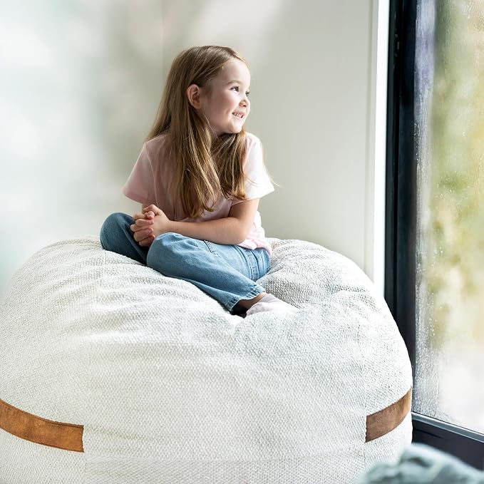 Big Joe Fuf 4Ft Foam Bean Bag Chair with Removable Cover for Kids, Teens, Sandstone Textured Boucle, 4 Foot Large Reading and Gaming Seat | Premium Shredded Foam Filled, Textured Boucle, Adult-Sized Comfortable Seating, Supports Up to 300 lbs - Image 2