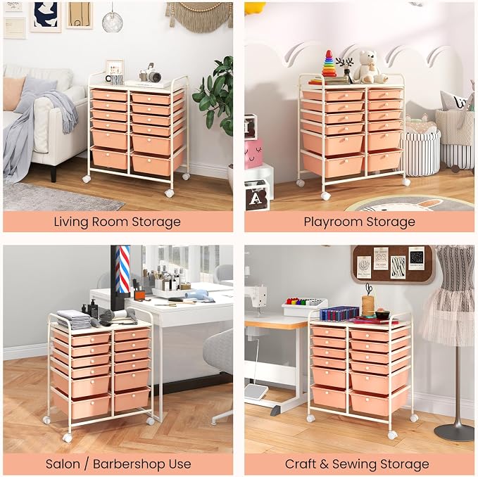 12 Drawer Rolling Storage Cart, Craft Cart Organizer on Wheels w/Metal Frame, Large Capacity & Smooth Drawer, Rolling Cart w/Drawers for Classroom, Office - Image 8