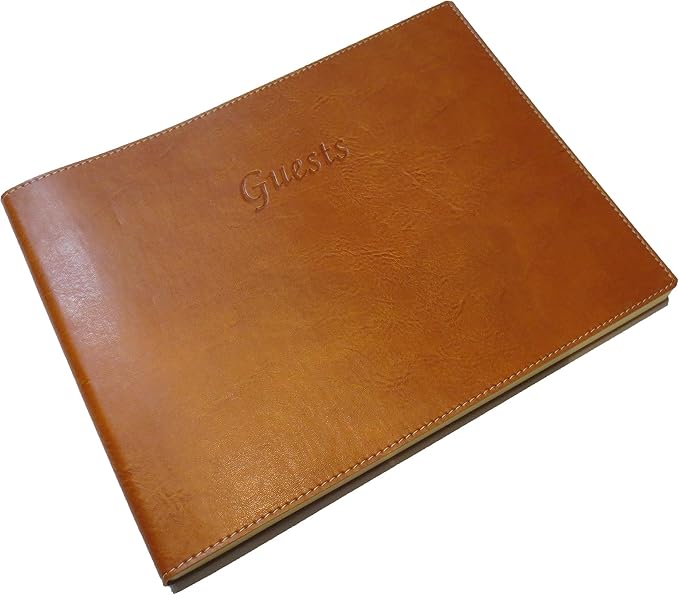 Soft Cover Italian Leather Guest Book with Guests Embossed on Cover - Tan by Jolitee