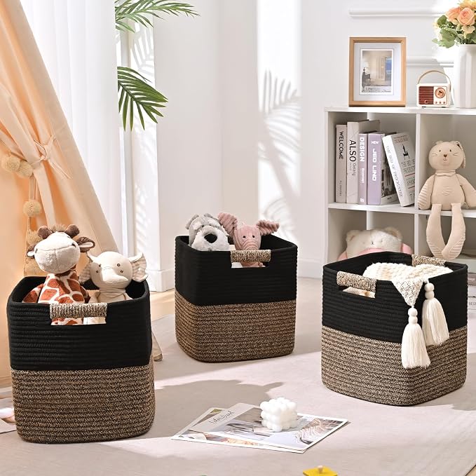 12 Inch Storage Cubes, 3 Pack Cube Storage Bins for Organizing, Cotton Rope Woven Baskets for Shelves, Bathroom, Kids Room, Closets, Baby Nursery - Image 8