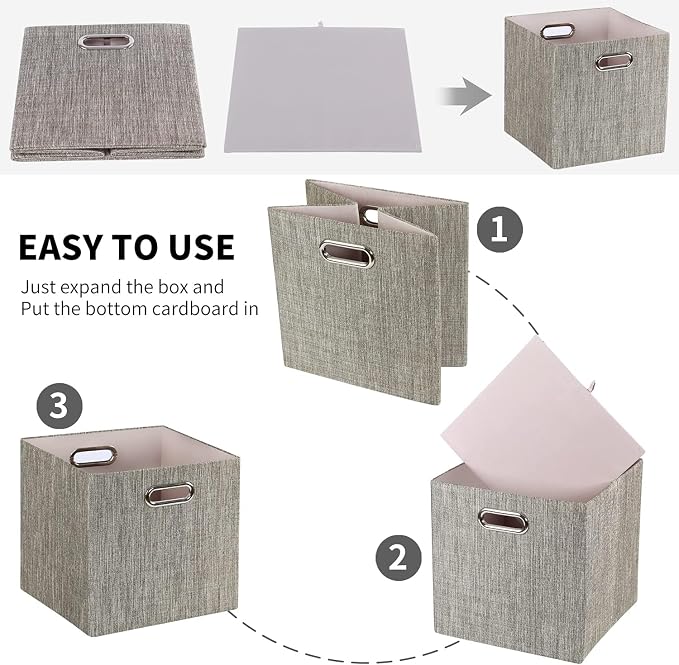 Posprica Storage Bins,11×11 Foldable Storage Cubes Boxes Container Closet Organizer Shelf Cabinet Bookcase,Thick Fabric Drawer Container - 4pcs,Coffee - Image 6