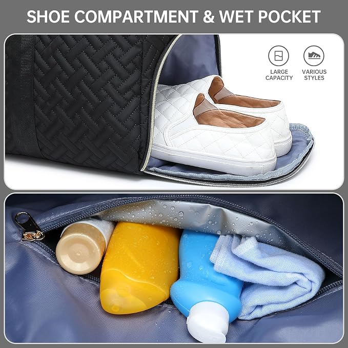 Duffle Bag for Travel, Weekender Bag with Shoe Compartment, Carry On Overnight Bag for Women with Toiletry Bag, Gym Bag with Wet Pocket, Hospital Bags for Labor and Delivery Beige - Image 2