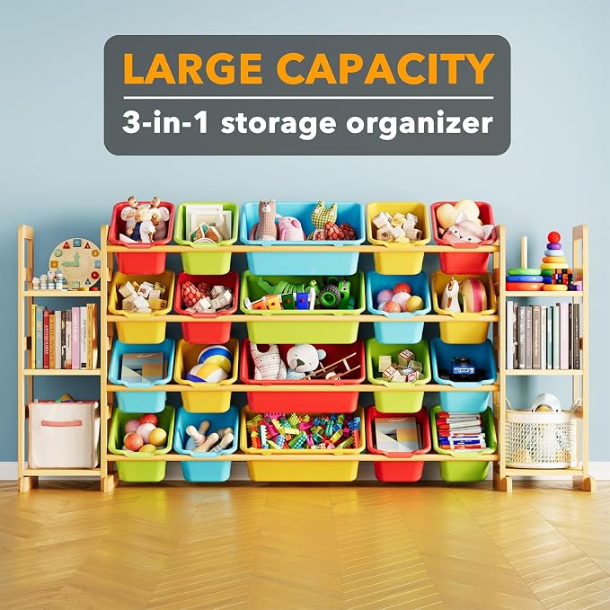 SpaceAid Toy Storage Organizer with 6 Shelves and 20 Bins, Toy Organizers Storage Bookshelf, Kids Bin Shelf Toys Box Bookcase for Bedroom Playroom Organization Room Decor, Multi-Colored - Image 3