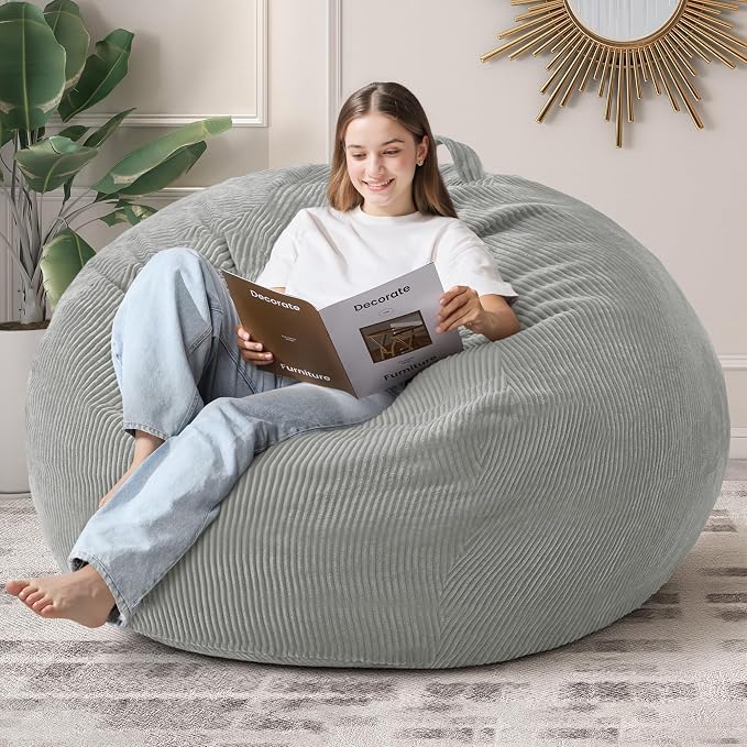5FT Bean Bag Chair for Adults,Gaint Teardrop Beanbag with Filler | Beanbag Chair with Memory Foam Filled,Bean Bags with Handy Handle&Machine Washable Cover for Living Room,Bedroom-Light Grey by Cansunna