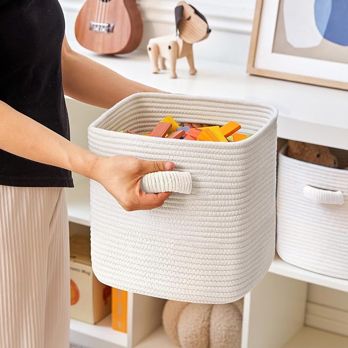 RUNKA Storage Cube Baskets - 3 Pack - 11 inch Square Baskets for Closet, Woven Bins - Ideal for Toy Storage | White - Image 5