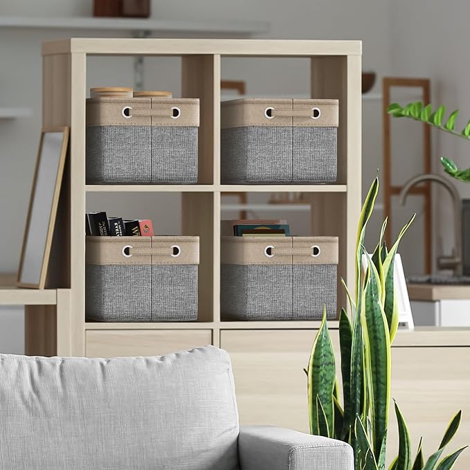 Sorbus Premium Fabric Storage Cubes 15 Inch- Big Sturdy Collapsible Storage Bins with Dual Handle- Foldable Baskets for Organizing- Decorative Cube Storage Bins for Home & Office Use- 3 Pack| Grey/Tan - Image 3