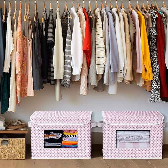 Univivi Fabric Foldable Storage Boxes with Lids, 4 Pack, Pink | 17 x 12 x 12 In Large Stackable Storage Bins with Lids, Closet Organizers and Storage Cube Basket for Home, Office, Bedroom - Image 6