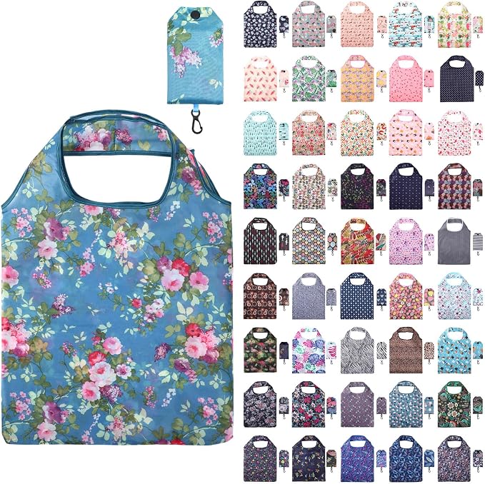 Paterr 46 Pcs Foldable Reusable Grocery Bags Bulk Machine Washable Waterproof Shopping Bags Packable Grocery Tote Pouches by Paterr