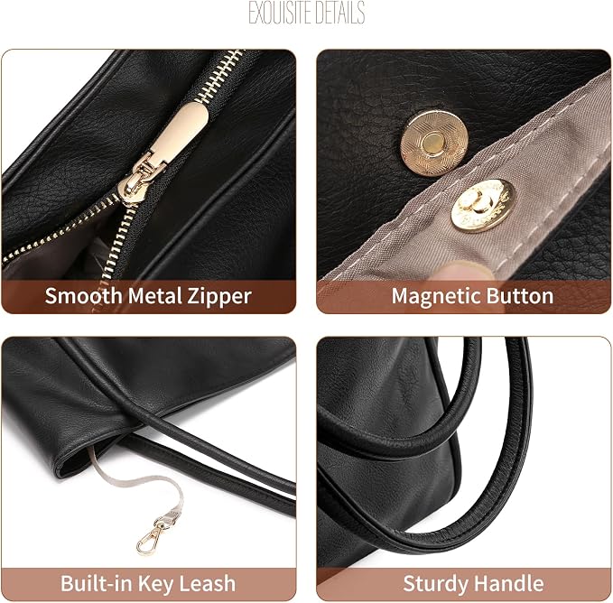 GAEKEAO Tote Bag for Women Vegan Leather Zipper Shoulder Bags Travel Purses | Large Capacity Purse Handbags, Inner Pocket with Key Clip, Fits 14" Laptop, for Casual Work Dating Commute Daily Weekender - Image 6
